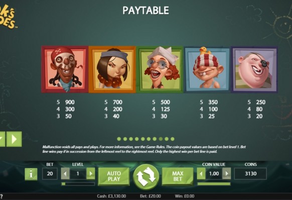 Hook’s Heroes Slot by NetEnt – Paytable